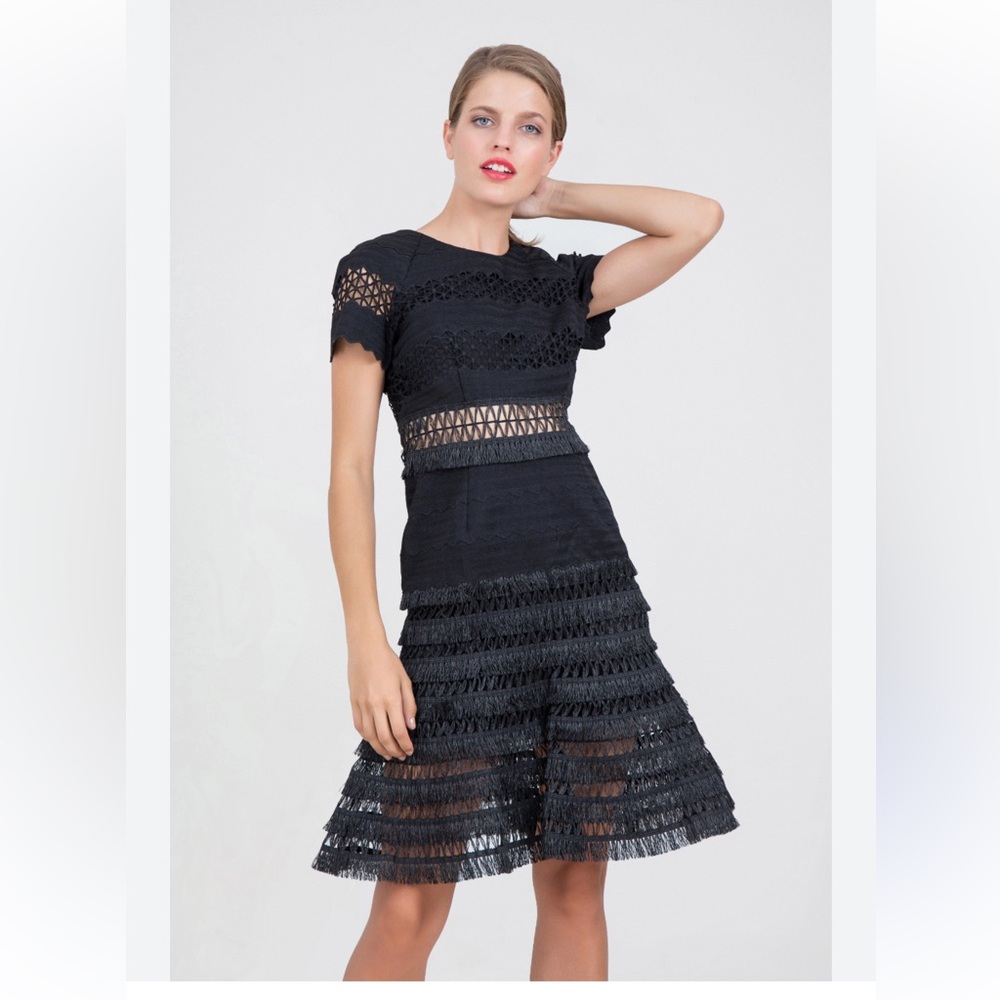 Ruffled Collar Jonathan Simkhai Elegant Black Lace set skirt and top